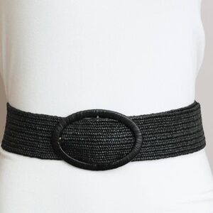 Black Raffia Oval Buckle Belt